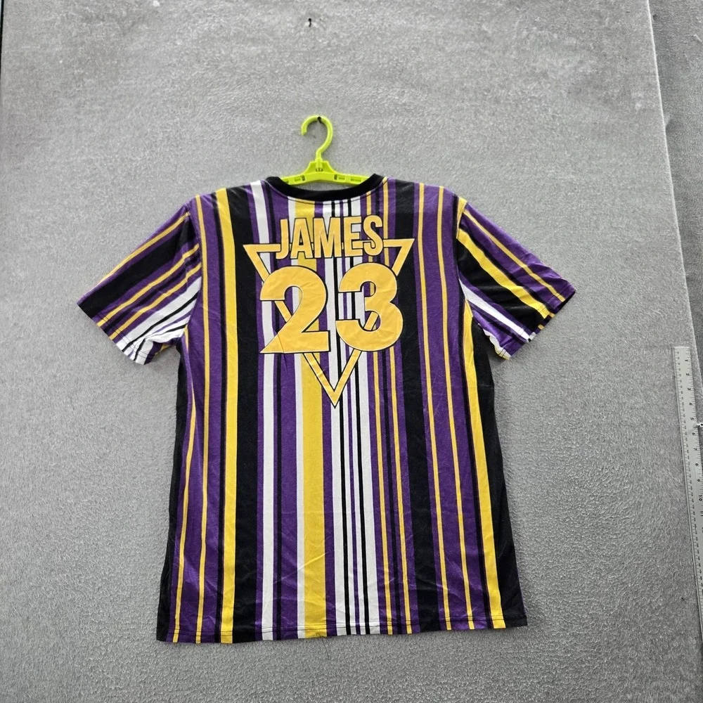 Los Angeles Lakers Men Shirt XL Purple Striped‎ Ringer LeBron James 23 Logo